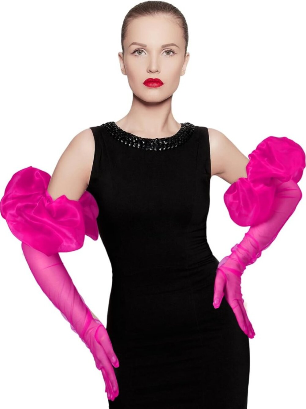 Chic Women's Oversized Puff Sheer Long Gloves for Elegant Style & Fashion